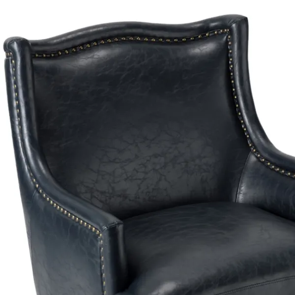 Accent Chairs-Kirkland's Home Navy Faux Leather Wingback Accent Chair Blue