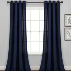 Curtains & Drapes-Kirkland's Home Navy Faux Linen Curtain Panel Set, 84 In. Blue