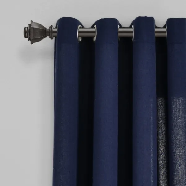 Curtains & Drapes-Kirkland's Home Navy Faux Linen Curtain Panel Set, 84 In. Blue