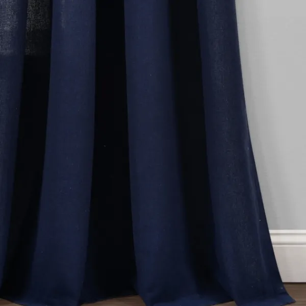 Curtains & Drapes-Kirkland's Home Navy Faux Linen Curtain Panel Set, 84 In. Blue