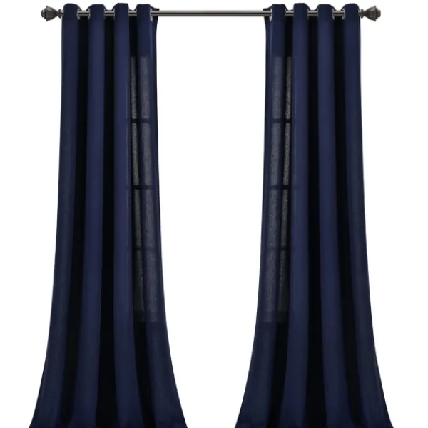 Curtains & Drapes-Kirkland's Home Navy Faux Linen Curtain Panel Set, 84 In. Blue