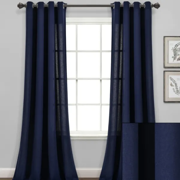 Curtains & Drapes-Kirkland's Home Navy Faux Linen Curtain Panel Set, 84 In. Blue