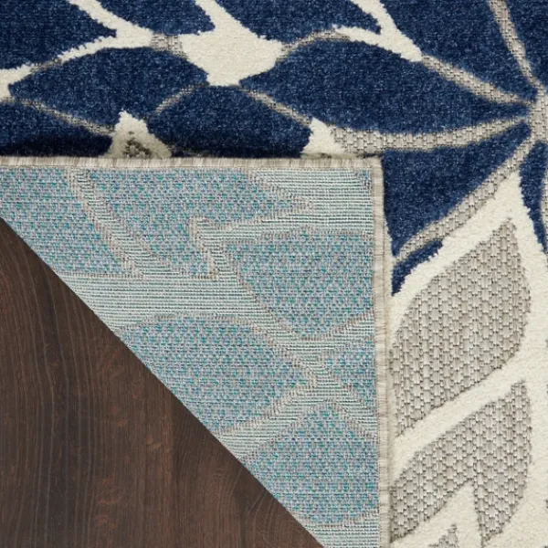 Outdoor Rugs-Kirkland's Home Navy Floral Burst Outdoor Area Rug, 5X7 Blue/Gray