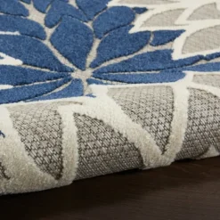 Outdoor Rugs-Kirkland's Home Navy Floral Burst Outdoor Area Rug, 5X7 Blue/Gray