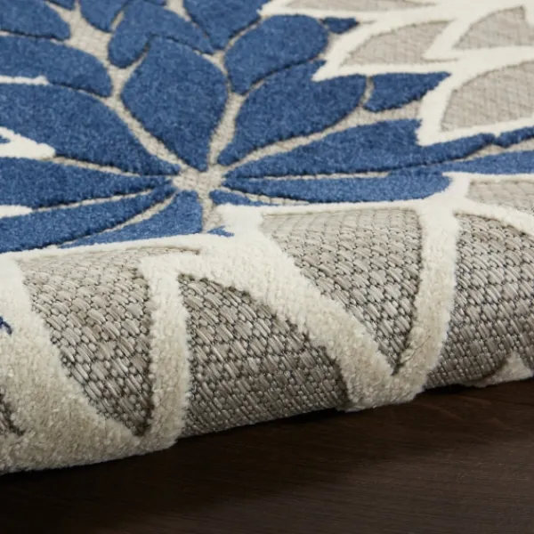 Outdoor Rugs-Kirkland's Home Navy Floral Burst Outdoor Area Rug, 5X7 Blue/Gray