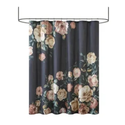 Shower Curtains-Kirkland's Home Navy Floral Cotton Shower Curtain Blue/Multi