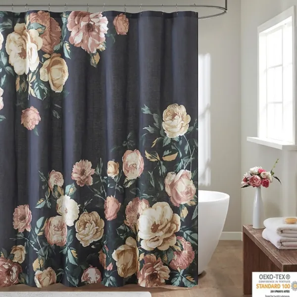 Shower Curtains-Kirkland's Home Navy Floral Cotton Shower Curtain Blue/Multi