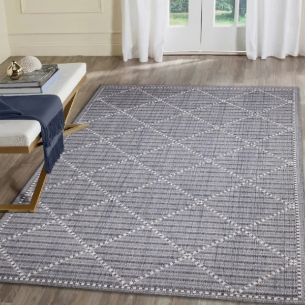 Outdoor Rugs-Kirkland's Home Navy Geo Lattice Outdoor Area Rug, 6X9 Blue