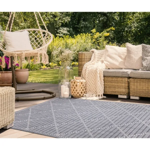 Outdoor Rugs-Kirkland's Home Navy Geo Lattice Outdoor Area Rug, 6X9 Blue