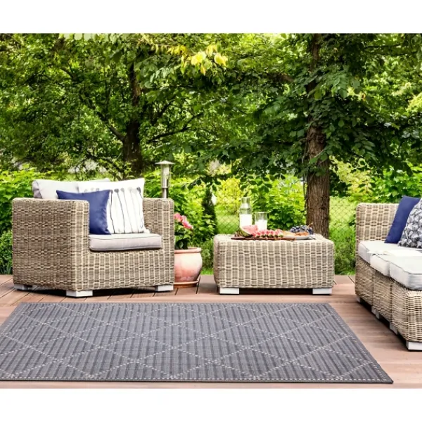 Outdoor Rugs-Kirkland's Home Navy Geo Lattice Outdoor Area Rug, 7X9 Blue