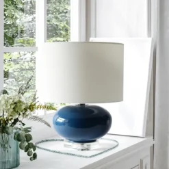 Table Lamps-Kirkland's Home Navy Glass Short Oval Table Lamp Blue