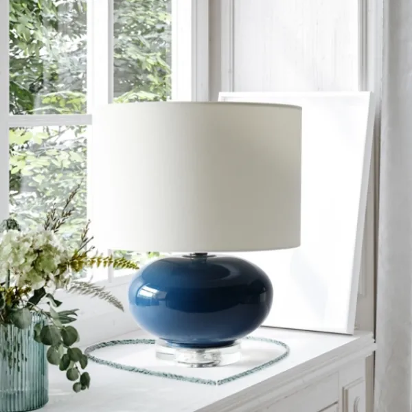 Table Lamps-Kirkland's Home Navy Glass Short Oval Table Lamp Blue