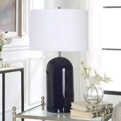 Table Lamps-Kirkland's Home Navy Glazed Ceramic Table Lamp White