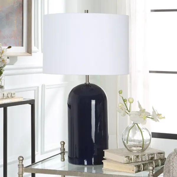 Table Lamps-Kirkland's Home Navy Glazed Ceramic Table Lamp White