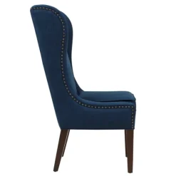 Dining Chairs-Kirkland's Home Navy High Wingback Nailhead Trim Dining Chair Blue