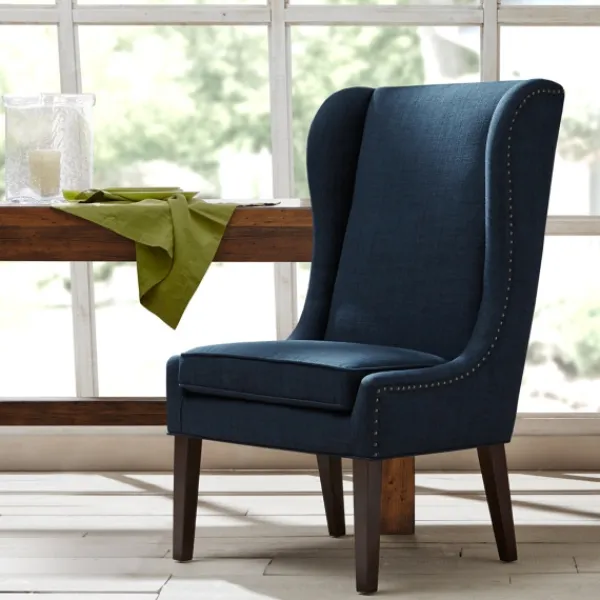 Dining Chairs-Kirkland's Home Navy High Wingback Nailhead Trim Dining Chair Blue