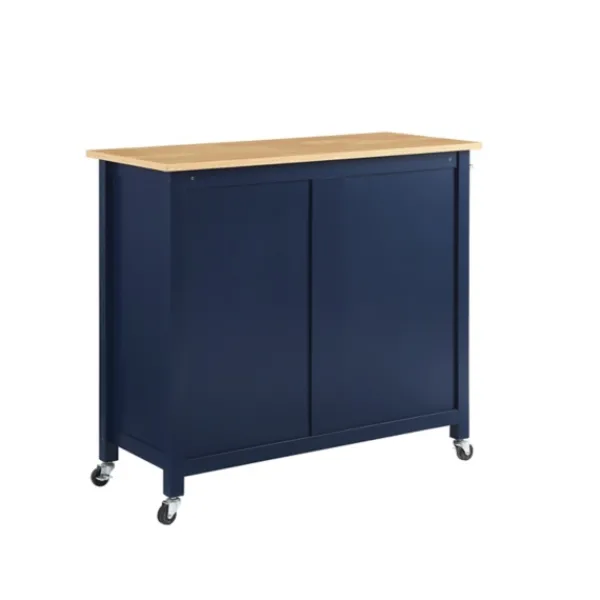 Kitchen Islands & Bar Carts-Kirkland's Home Navy Industrial Kitchen Cart Blue