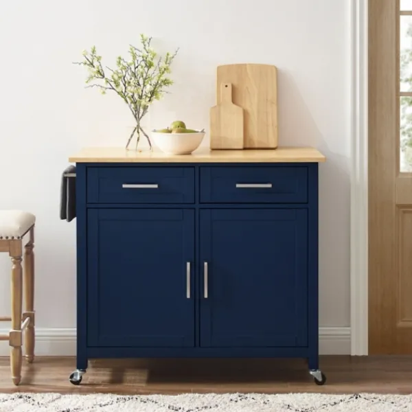 Kitchen Islands & Bar Carts-Kirkland's Home Navy Industrial Kitchen Cart Blue