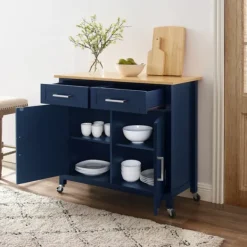Kitchen Islands & Bar Carts-Kirkland's Home Navy Industrial Kitchen Cart Blue