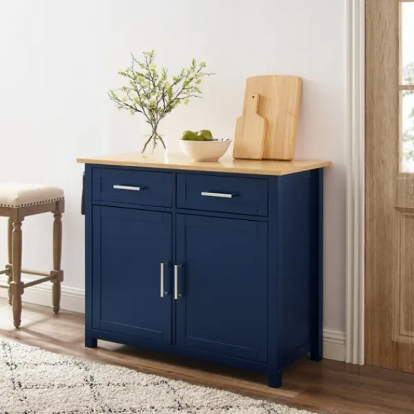 Kitchen Islands & Bar Carts-Kirkland's Home Navy Industrial Kitchen Cart Blue