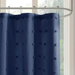 Shower Curtains-Kirkland's Home Navy Jacquard Pom Pom Cotton Shower Curtain Blue