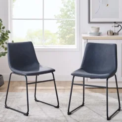 Dining Chairs-Kirkland's Home Navy Leather Industrial Dining Chairs, Set Of 2 Blue