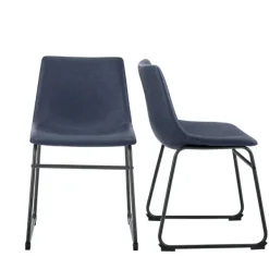 Dining Chairs-Kirkland's Home Navy Leather Industrial Dining Chairs, Set Of 2 Blue