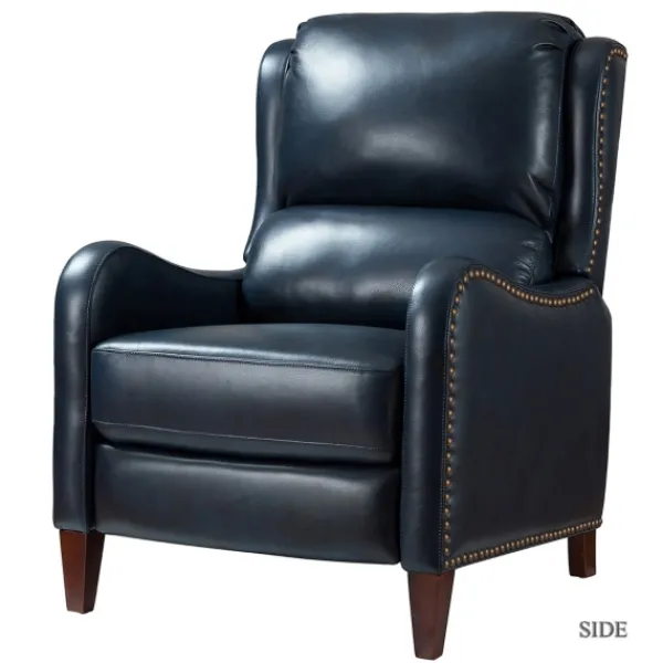 Accent Chairs-Kirkland's Home Navy Leather Nailhead Traditional Recliner Blue