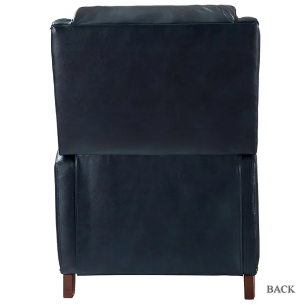 Accent Chairs-Kirkland's Home Navy Leather Nailhead Traditional Recliner Blue