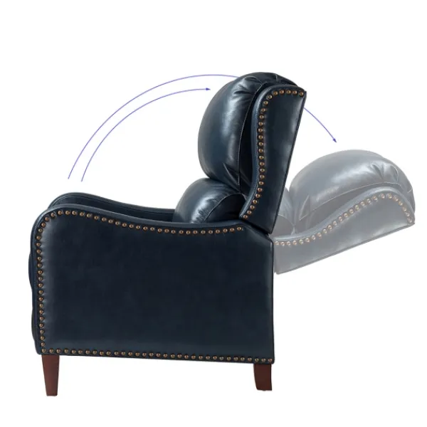 Accent Chairs-Kirkland's Home Navy Leather Nailhead Traditional Recliner Blue