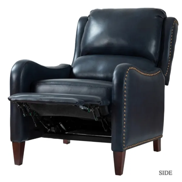 Accent Chairs-Kirkland's Home Navy Leather Nailhead Traditional Recliner Blue