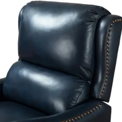Accent Chairs-Kirkland's Home Navy Leather Nailhead Traditional Recliner Blue