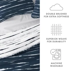Quilts-Kirkland's Home Navy Linear Reversible 3-Pc. Queen Quilt Set Blue/White