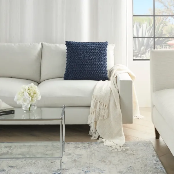 Pillows-Kirkland's Home Navy Looped Yarn Wool Pillow Blue