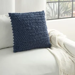 Pillows-Kirkland's Home Navy Looped Yarn Wool Pillow Blue
