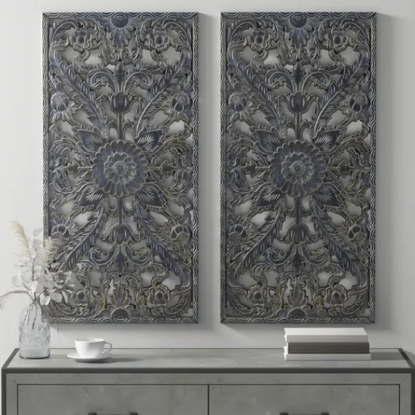 Wall Plaques-Kirkland's Home Navy Madison Park Floral Wall Plaques, Set Of 2 Blue