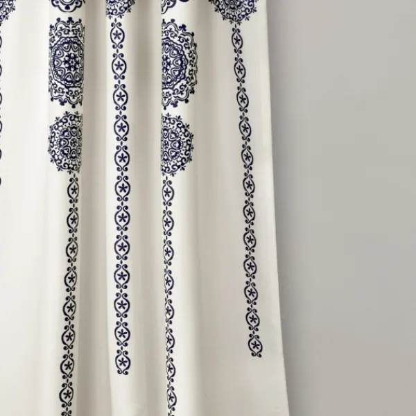 Curtains & Drapes-Kirkland's Home Navy Medallion Stripe Curtain Panel Set, 95 In. Blue/Ivory