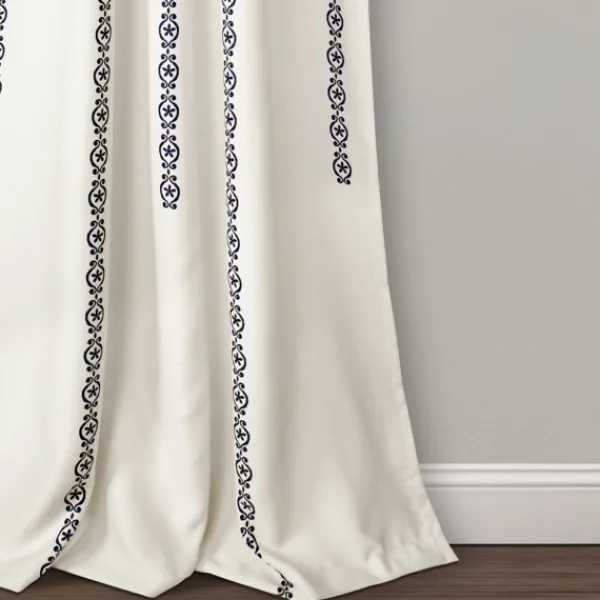 Curtains & Drapes-Kirkland's Home Navy Medallion Stripe Curtain Panel Set, 95 In. Blue/Ivory