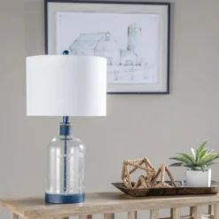 Table Lamps-Kirkland's Home Navy Metal And Glass Jar Table Lamp White
