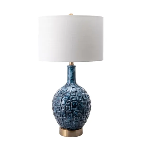 Table Lamps-Kirkland's Home Navy Mod Square Pattern Table Lamp White