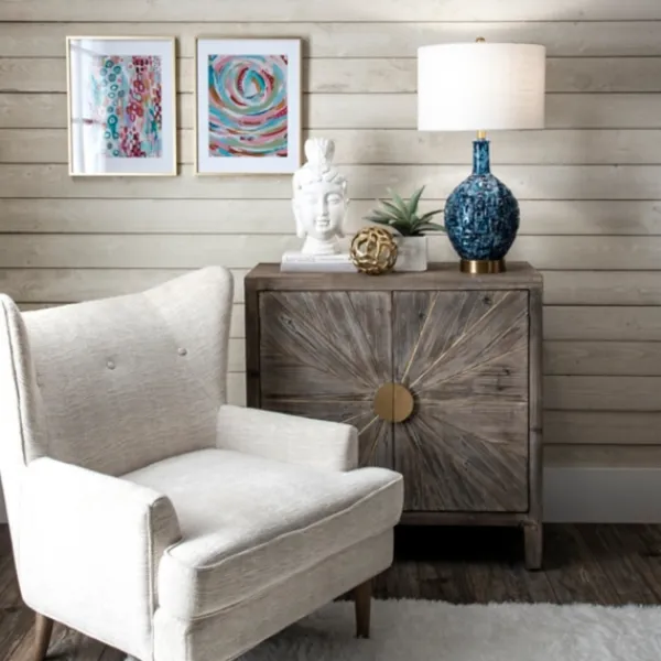 Table Lamps-Kirkland's Home Navy Mod Square Pattern Table Lamp White