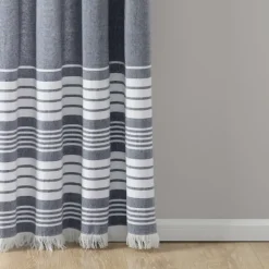 Curtains & Drapes-Kirkland's Home Navy Nantucket Fringe Curtain Panel Set, 95 In. Blue/White