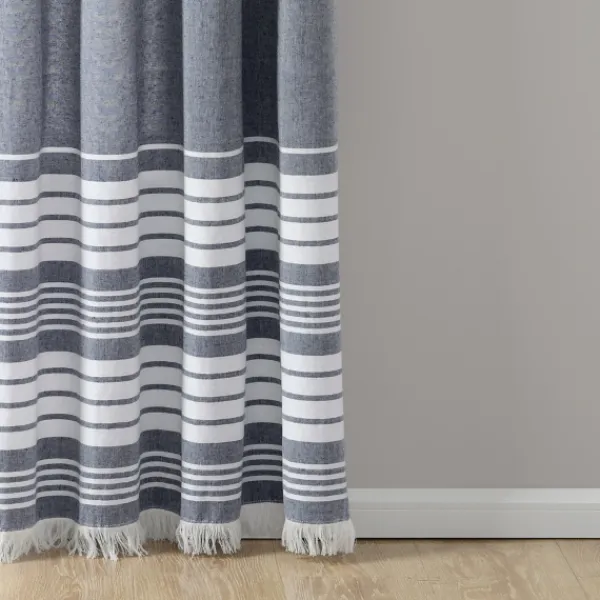 Curtains & Drapes-Kirkland's Home Navy Nantucket Fringe Curtain Panel Set, 84 In. Blue/White