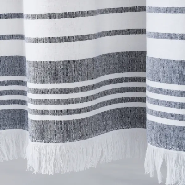 Curtains & Drapes-Kirkland's Home Navy Nantucket Fringe Curtain Panel Set, 84 In. Blue/White
