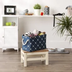 Baskets & Boxes-Kirkland's Home Navy Paw Trellis Rectangle Basket, 14 In. Blue