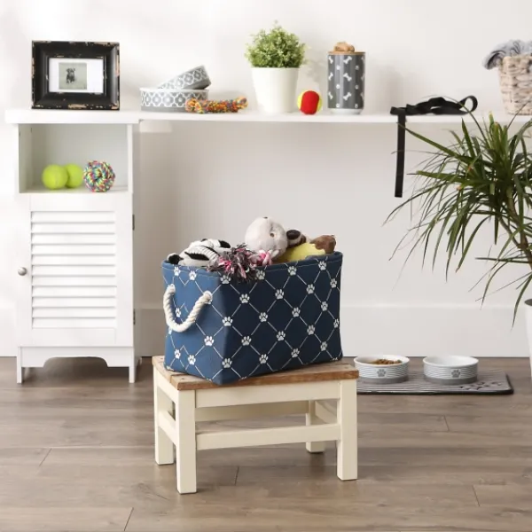 Baskets & Boxes-Kirkland's Home Navy Paw Trellis Rectangle Basket, 14 In. Blue