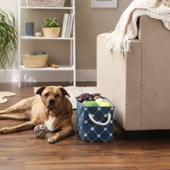Baskets & Boxes-Kirkland's Home Navy Paw Trellis Rectangle Basket, 14 In. Blue