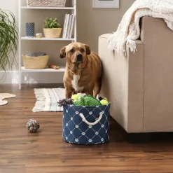 Baskets & Boxes-Kirkland's Home Navy Paw Trellis Round Basket, 12 In. Blue