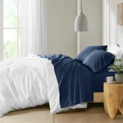 Bed Sheets-Kirkland's Home Navy Peached Percale 4-Pc. King Sheet Set Blue