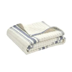 Blankets & Throws-Kirkland's Home Navy Pick Stitch Stripe Decorative Throw Blue/White